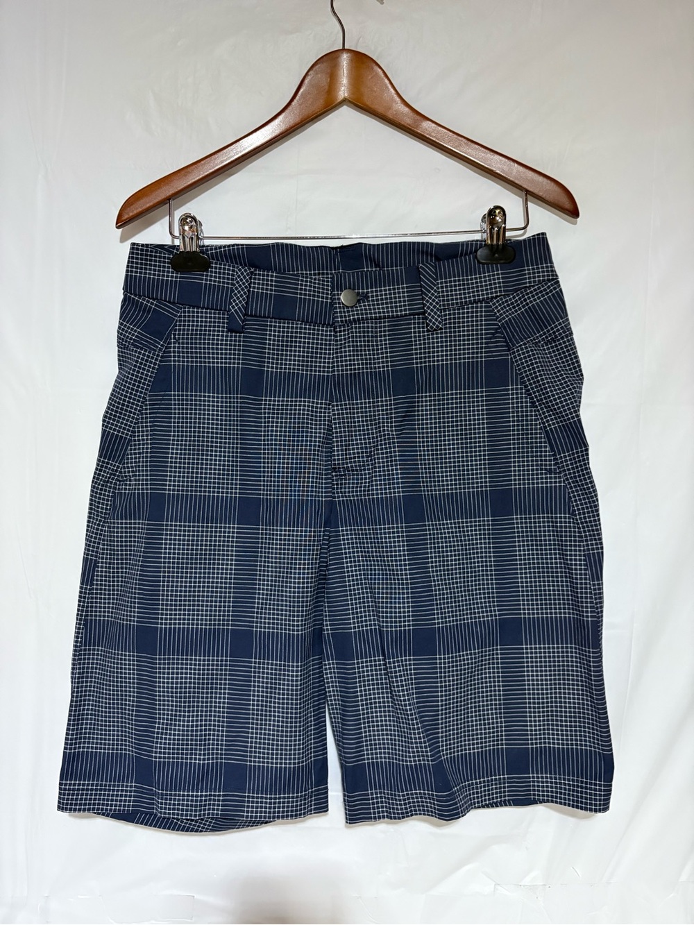 lululemon athletica Navy and White Plaid Flat-Front Golf Shorts